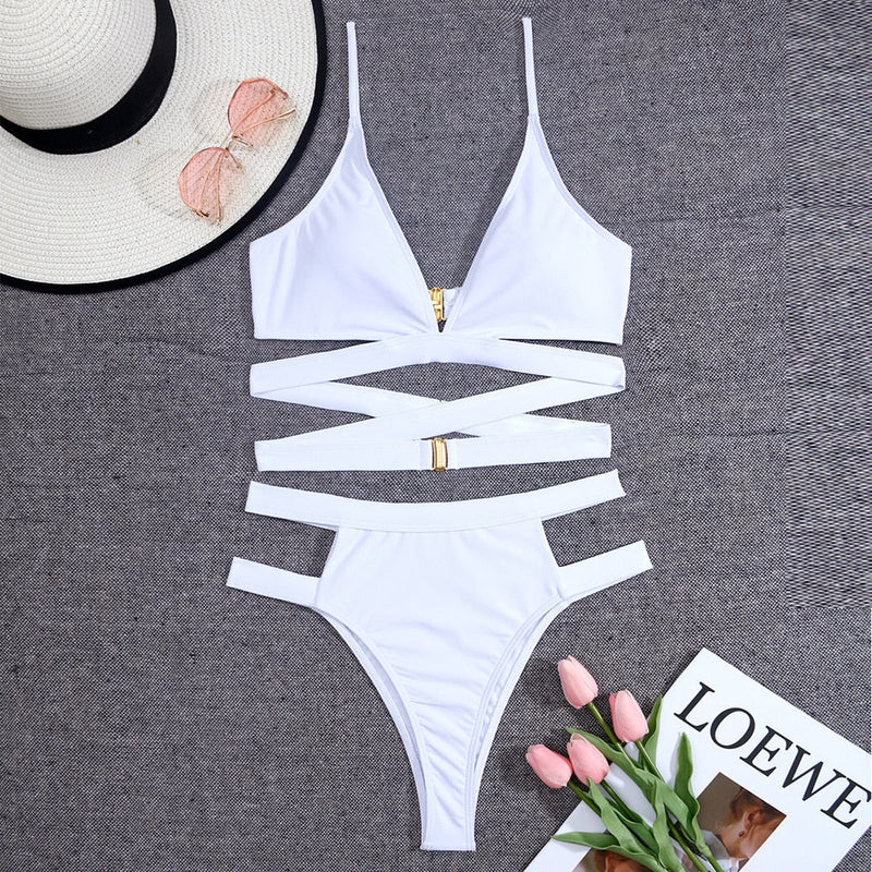 Paradise Beach Bikini | Monokini mit offenen Details und goldenem Gürtel