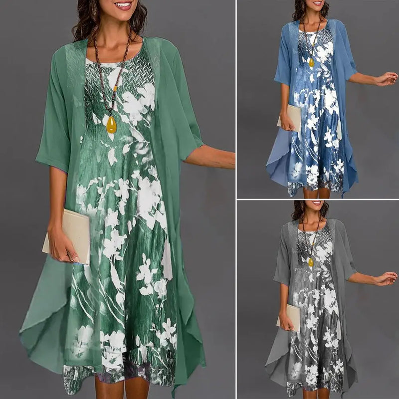 Fiona Kleid/Blazer Set | Elegantes langes Sommerkleid mit Blazer und Blumenmuster