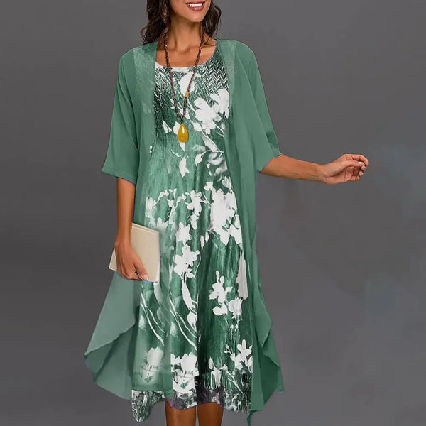 Fiona Kleid/Blazer Set | Elegantes langes Sommerkleid mit Blazer und Blumenmuster