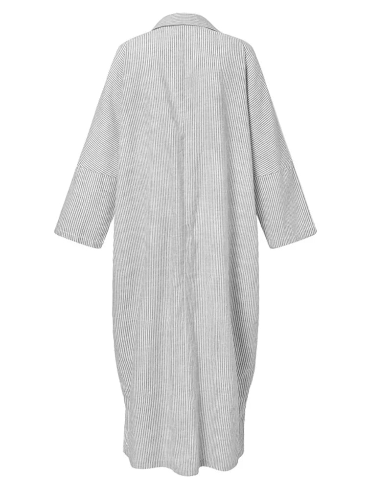 Elena Gestreiftes Kleid | Lässiges oversized Maxi-Kleid mit langen Ärmeln für Damen