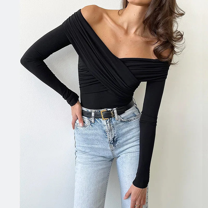 Laura Off-Shoulders Bodysuit | Moderner eleganter plissierter Damen-Bodysuit