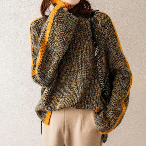 Celine Sweater | Eleganter, übergroßer Rollkragenpullover mit orangefarbenem Streifen für Damen