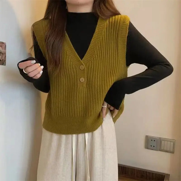 Fiona Stricktop | Stilvoll gestrickter ärmelloser Pullover mit V-Ausschnitt für Damen