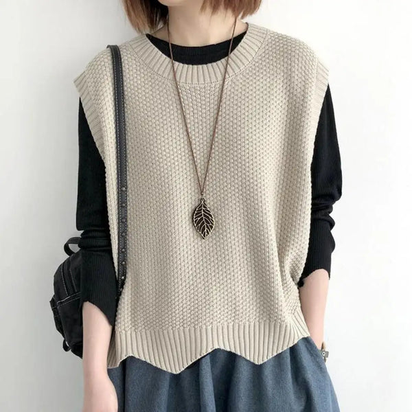 Erika Stricktop | Stilvoll gestrickter, ärmelloser Pullover mit Rundhalsausschnitt für Damen