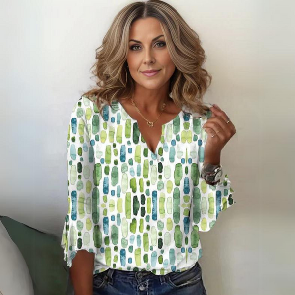Camilla Bluse | Elegantes Shirt für Frauen mit Frühlingsprint und V-Ausschnitt
