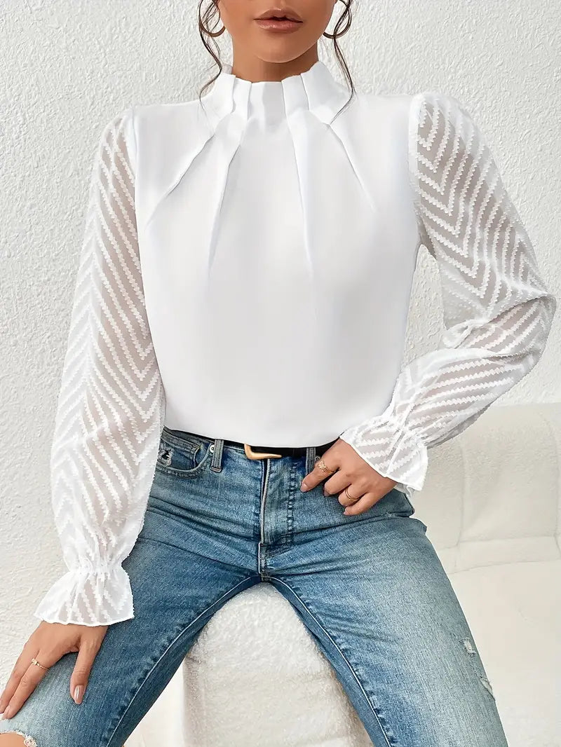 Isabel Bluse | Schicker plissierter top mit netzärmeln für damen