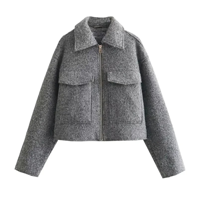 Zaria Tweed Jacket | Trendige, elegante kurze Frühlingsjacke mit Reißverschluss und umgeschlagenem Kragen für Damen