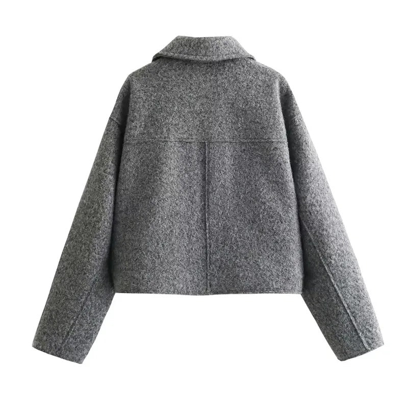 Zaria Tweed Jacket | Trendige, elegante kurze Frühlingsjacke mit Reißverschluss und umgeschlagenem Kragen für Damen