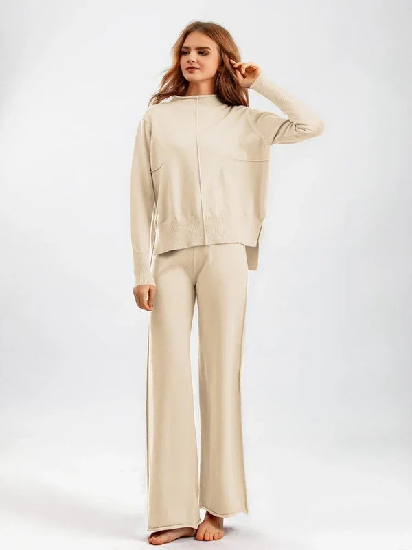 Claudia 2-teiliges Strickset | Stilvolles, elegantes zweiteiliges Damenoutfit mit High-Waist-Hose und Pullover