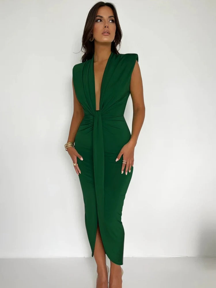 Kiki Maxi-Kleid | Schickes ärmelloses NYE Partykleid mit elegantem V-Ausschnitt für Frauen