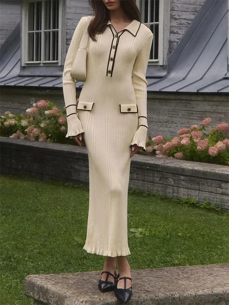 Sandra Maxi-Kleid | Elegantes gestricktes Kleid im schicken Blazer-Look mit hoher Taille