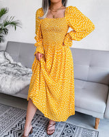 Romara Kleid | Stilvolles Sommerkleid mit Polka-Dot-Muster, schwungvollem Saum und langen Ärmeln