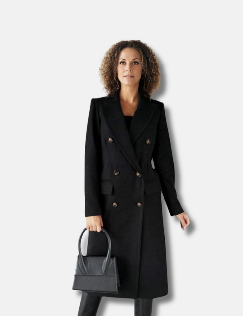 Giesweiner Mantel | Lange Doppelreihige Jacke in Wolloptik für Damen