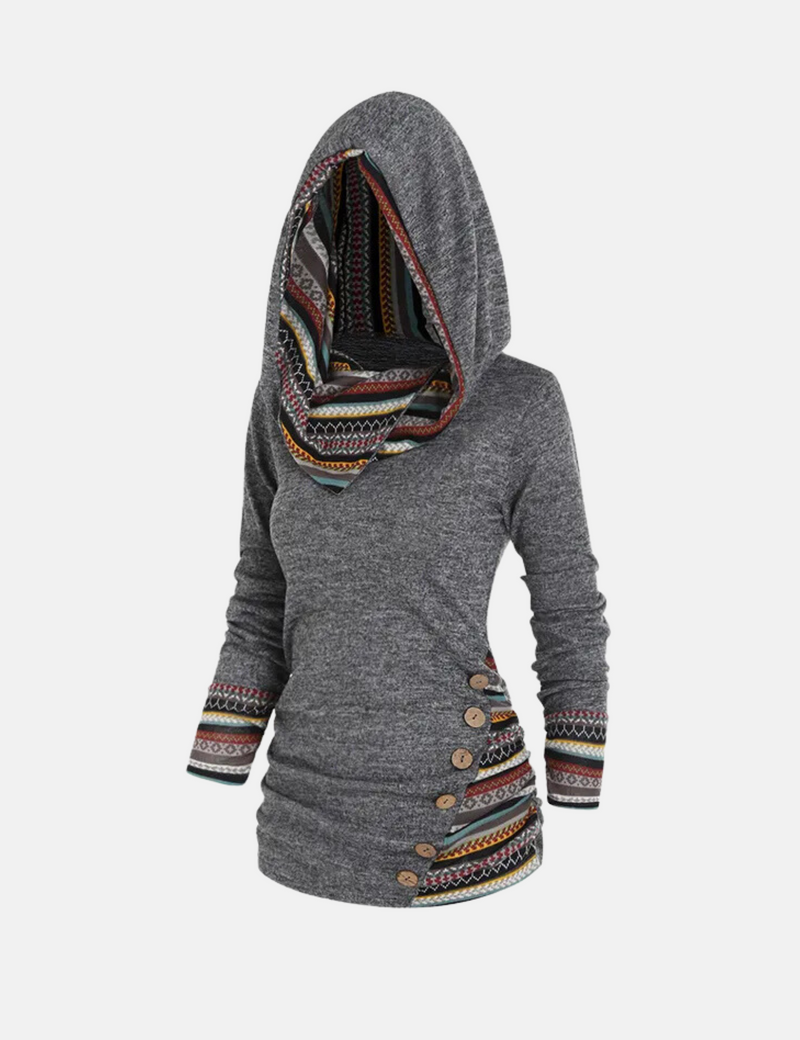 Skandi Hoodie | Langes Gestricktes Weste im Skandinavischen Design für Damen