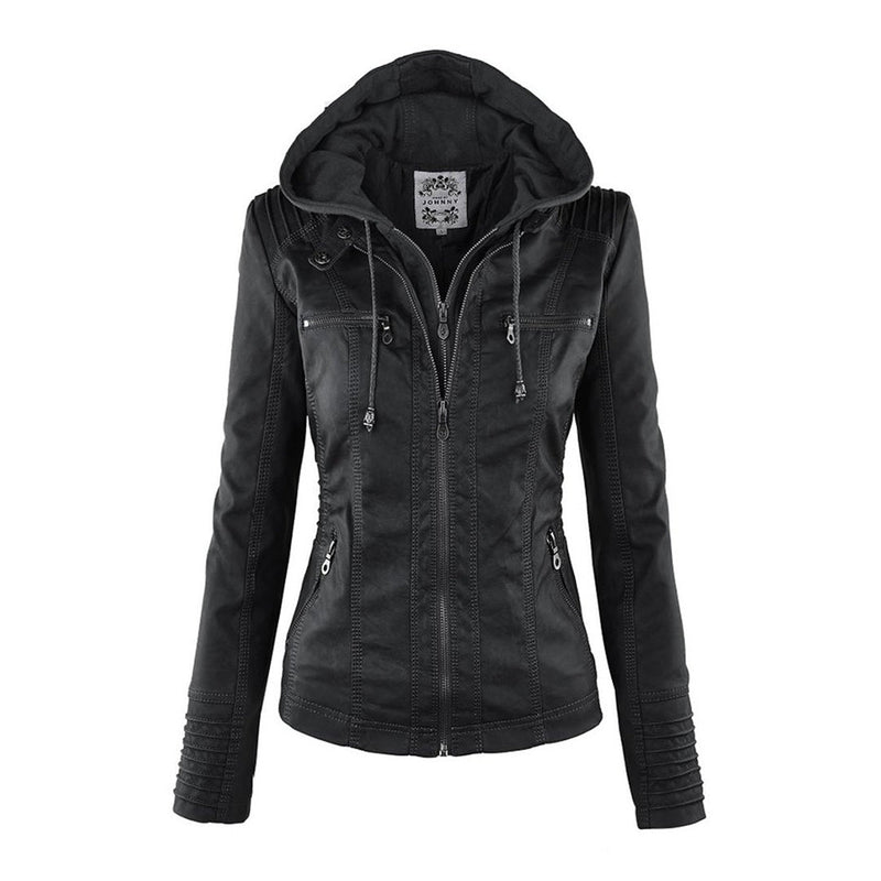 Weber Jacke | Premium Faux-Leder-Bikerjacke mit Abnehmbarer Kapuze