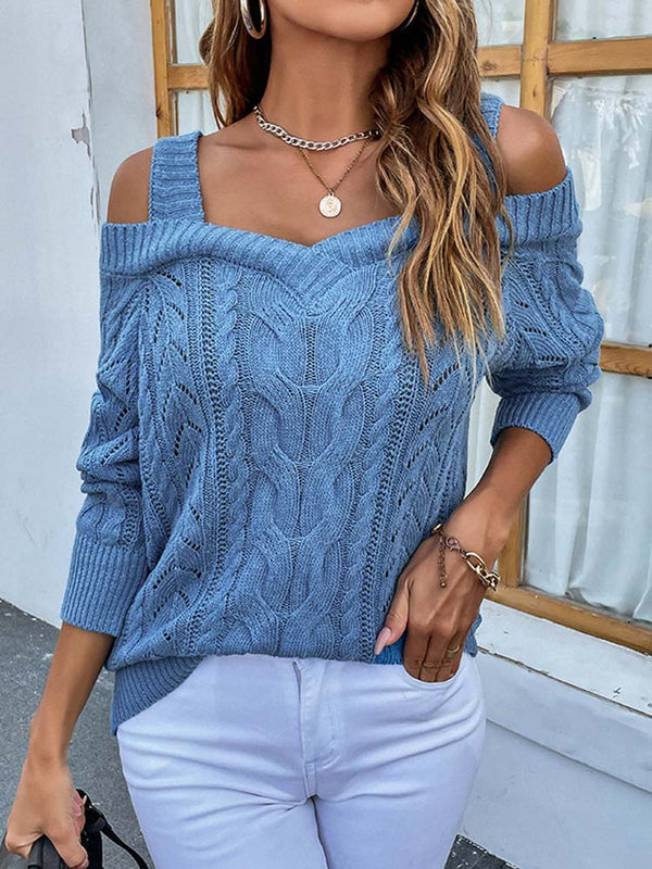 Mona Sommerpullover | Blauer Pullover mit offenen Schultern