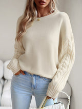 Lotte Pullover | Beigefarbener Pullover mit gestrickten Ärmeln