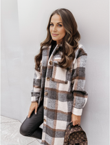 Doris Jacke | Luxuriöse Lange Wolljacke mit Karomuster für Frauen