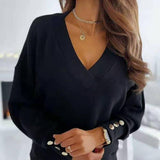 Max Mala Pullover | Eleganter Damen-Pullover mit V-Ausschnitt und goldenen Knöpfen